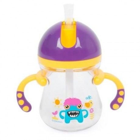 RIKANG 400ML CARTOON PRINT DRINKING STRAW BOTTLE SIPPY CUP WITH HANDLES FOR BABIES (YELLOW