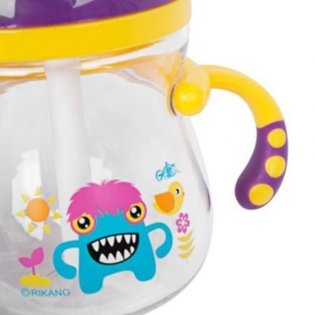 RIKANG 400ML CARTOON PRINT DRINKING STRAW BOTTLE SIPPY CUP WITH HANDLES FOR BABIES (YELLOW