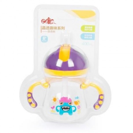 RIKANG 400ML CARTOON PRINT DRINKING STRAW BOTTLE SIPPY CUP WITH HANDLES FOR BABIES (YELLOW