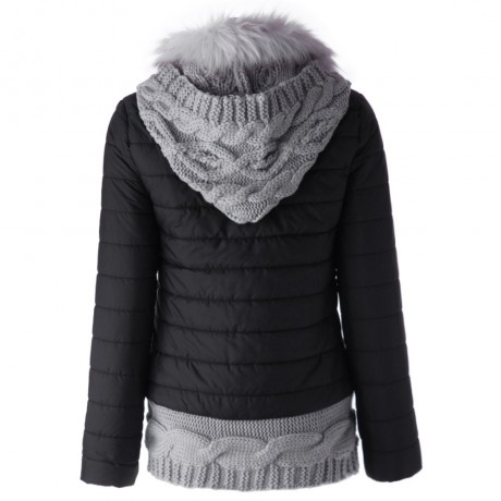 STYLISH HOODED KNITTED SPLICING LONG SLEEVE WOMEN'S DOWN COAT