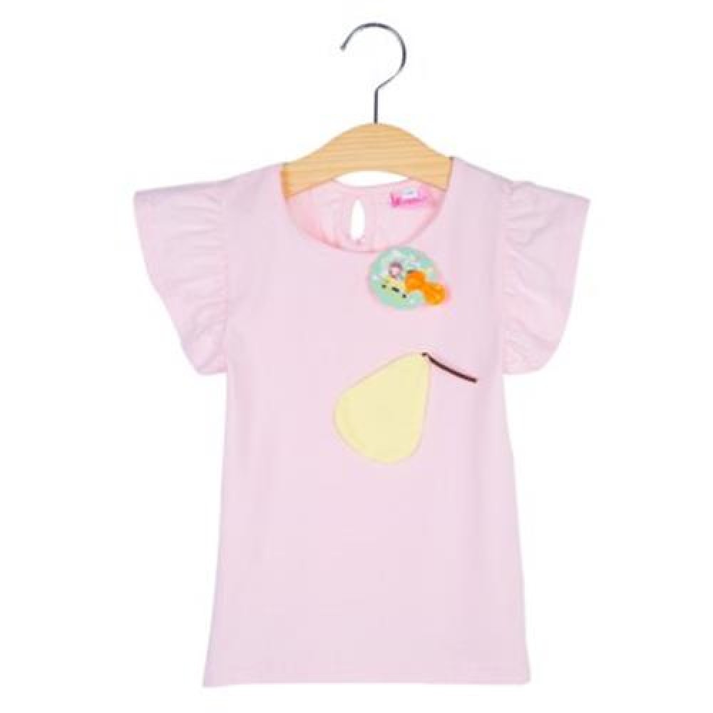SWEET SHORT SLEEVE PEAR APPLIQUE COTTON T-SHIRT FOR BABY GIRLS (PINK)