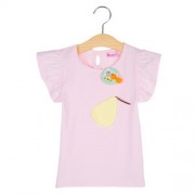SWEET SHORT SLEEVE PEAR APPLIQUE COTTON T-SHIRT FOR BABY GIRLS (PINK)