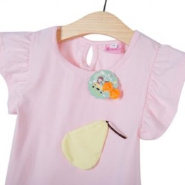 SWEET SHORT SLEEVE PEAR APPLIQUE COTTON T-SHIRT FOR BABY GIRLS (PINK)