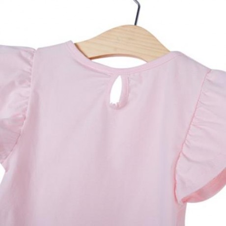 SWEET SHORT SLEEVE PEAR APPLIQUE COTTON T-SHIRT FOR BABY GIRLS (PINK)