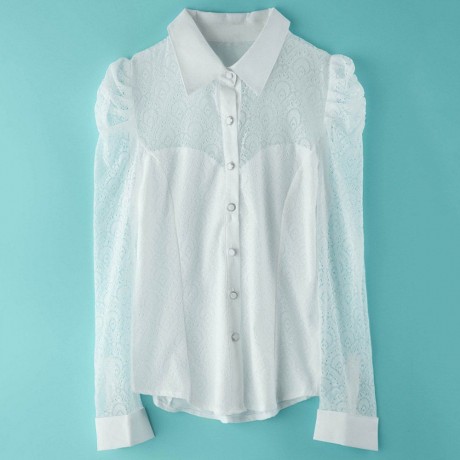 FASHIONABLE TURN-DOWN COLLAR LACE SPLICING LONG SLEEVE WOMEN'S BLOUSE