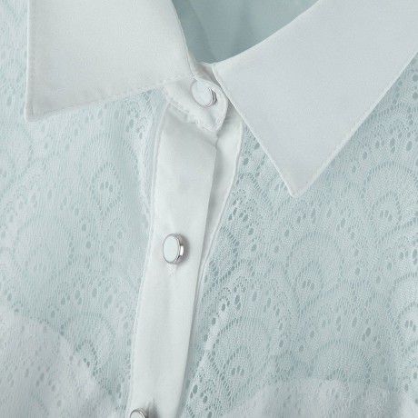 FASHIONABLE TURN-DOWN COLLAR LACE SPLICING LONG SLEEVE WOMEN'S BLOUSE