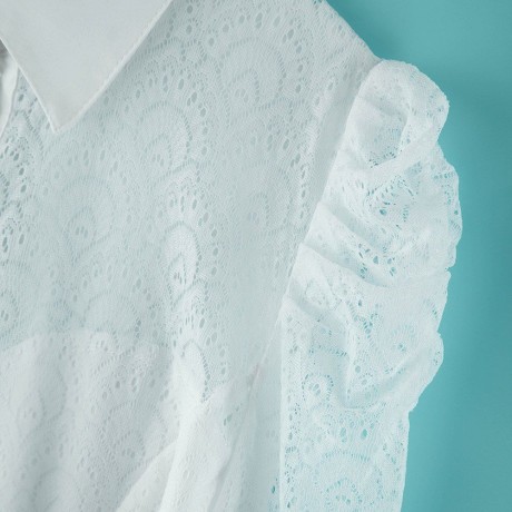 FASHIONABLE TURN-DOWN COLLAR LACE SPLICING LONG SLEEVE WOMEN'S BLOUSE