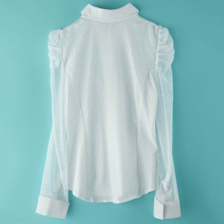 FASHIONABLE TURN-DOWN COLLAR LACE SPLICING LONG SLEEVE WOMEN'S BLOUSE