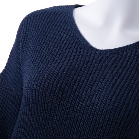 CASUAL V-NECK LONG SLEEVE SOLID COLOR ASYMMETRICAL HEM WOMEN'S SWEATER