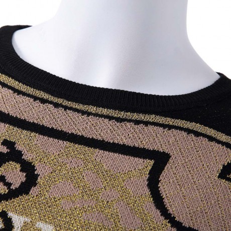 FLORAL PRINT ACRYLIC LONG SLEEVE RETRO STYLE ROUND COLLAR WOMEN'S SWEATER