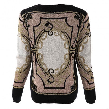 FLORAL PRINT ACRYLIC LONG SLEEVE RETRO STYLE ROUND COLLAR WOMEN'S SWEATER