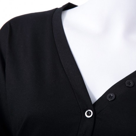 SOLID COLOR CASUAL V-NECK SINGLE BREASTED BATWING SLEEVE WOMEN'S BLOUSE
