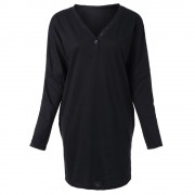 SOLID COLOR CASUAL V-NECK SINGLE BREASTED BATWING SLEEVE WOMEN'S BLOUSE