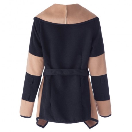 STYLISH TURN-DOWN COLLAR COLOR BLOCK LONG SLEEVE COAT FOR WOMEN