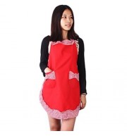 WOMEN KITCHEN BIB APRON CUTE COOKING FLIRTY VINTAGE DRESS WITH BOWKNOT POCKET (RED)