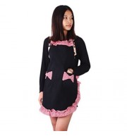 WOMEN KITCHEN BIB APRON CUTE COOKING FLIRTY VINTAGE DRESS WITH BOWKNOT POCKET (BLACK AND P