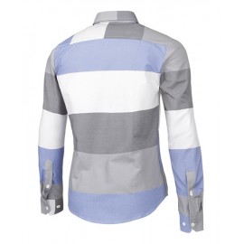 TRENDY DISTINCT COLOR BLOCK STRIPES PRINT TURN-DOWN COLLAR SLIMMING LONG SLEEVES MEN'S SHI