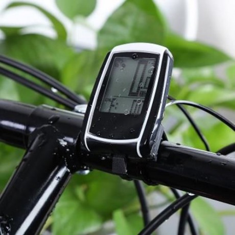 WATER RESISTANT WIRELESS BIKE COMPUTER SPEEDOMETER WITH LCD BACKLIGHT AUTO WAKE-UP (WHITE 
