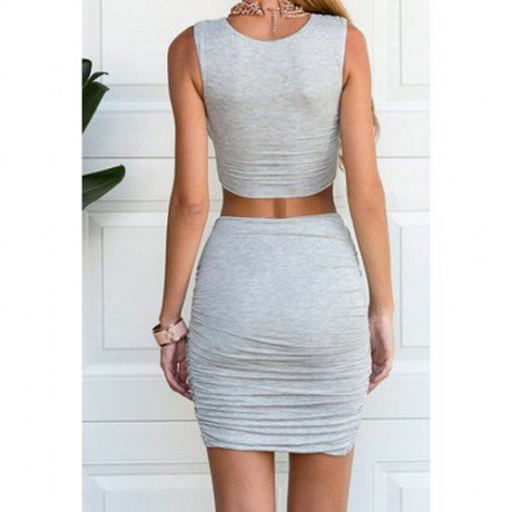 STYLISH SOLID COLOR RUCHED SUIT FOR WOMEN