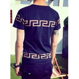 REFRESHING ROUND NECK SIMPLE GEOMETRIC PRINT SOLID COLOR SLIMMING SHORT SLEEVES MEN'S T-SH
