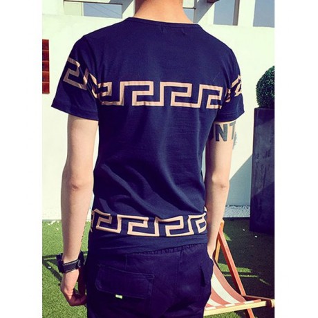 REFRESHING ROUND NECK SIMPLE GEOMETRIC PRINT SOLID COLOR SLIMMING SHORT SLEEVES MEN'S T-SH