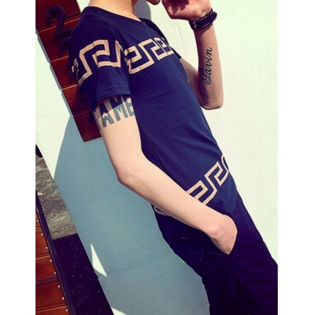 REFRESHING ROUND NECK SIMPLE GEOMETRIC PRINT SOLID COLOR SLIMMING SHORT SLEEVES MEN'S T-SH