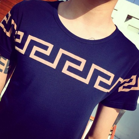 REFRESHING ROUND NECK SIMPLE GEOMETRIC PRINT SOLID COLOR SLIMMING SHORT SLEEVES MEN'S T-SH