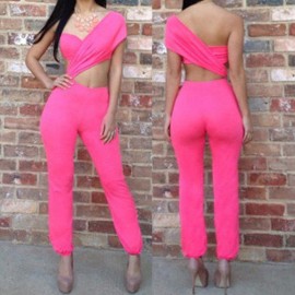 SEXY ONE SHOULDER SOLID COLOR JUMPSUIT FOR WOMEN