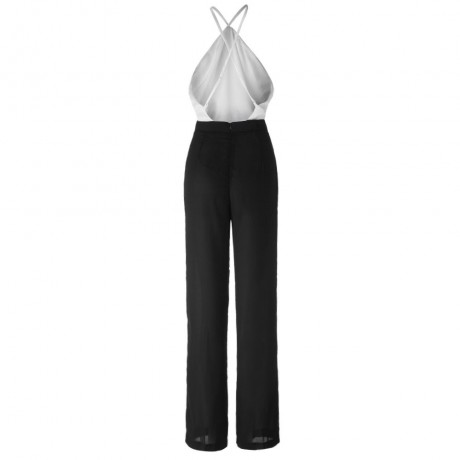 SEXY V-NECK SLEEVELESS COLOR BLOCK BACKLESS WOMEN'S JUMPSUIT