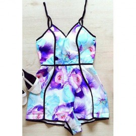 CHIC SPAGHETTI STRAP SLEEVELESS LOW CUT PRINTED WOMEN'S ROMPER