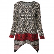CASUAL SCOOP NECK LONG SLEEVE ASYMMETRICAL PRINTED WOMEN'S KNITWEAR