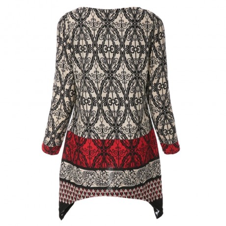 CASUAL SCOOP NECK LONG SLEEVE ASYMMETRICAL PRINTED WOMEN'S KNITWEAR