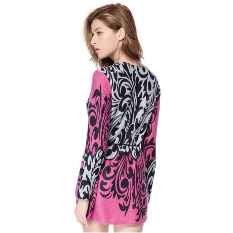 FASHIONABLE SCOOP NECK PRINT LONG SLEEVE KNITWEAR FOR WOMEN