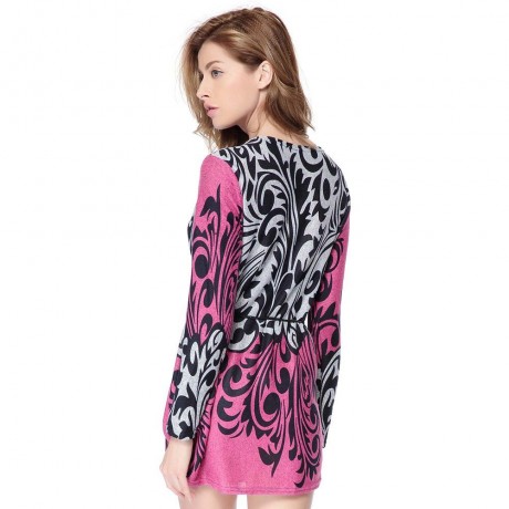 FASHIONABLE SCOOP NECK PRINT LONG SLEEVE KNITWEAR FOR WOMEN