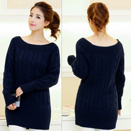 CASUAL SCOOP NECK SOLID COLOR ALL-MATCH LONG SLEEVE WOMEN'S SWEATER