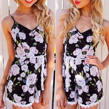 WOMEN'S SEXY SPAGHETTI STRAP FLORAL PRINT ROMPERS (COLORMIX, SIZE S/L)