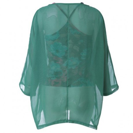 ELEGANT OFF-THE-SHOULDER LONG SLEEVE CHIFFON BLOUSE   FLORAL PRINT VEST WOMEN'S TWINSET