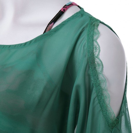 ELEGANT OFF-THE-SHOULDER LONG SLEEVE CHIFFON BLOUSE   FLORAL PRINT VEST WOMEN'S TWINSET