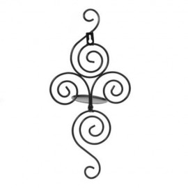 VERTICAL SWIRLING IRON CANDLE HOLDER SCONCE HANGING WALL DECORATIVE ART CANDLESTICK (BLACK