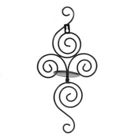 VERTICAL SWIRLING IRON CANDLE HOLDER SCONCE HANGING WALL DECORATIVE ART CANDLESTICK (BLACK