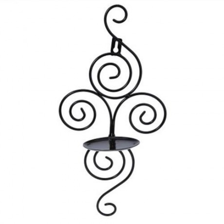 VERTICAL SWIRLING IRON CANDLE HOLDER SCONCE HANGING WALL DECORATIVE ART CANDLESTICK (BLACK