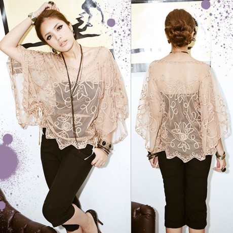 STYLISH SCOOP NECK BATWING SLEEVES LACE CAPELET FOR WOMEN