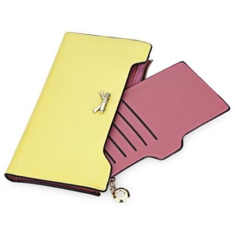 GUAPABIEN BOWKNOT LETTER SOLID COLOR HASP ZIPPER HORIZONTAL LONG WALLET FOR LADY (YELLOW)