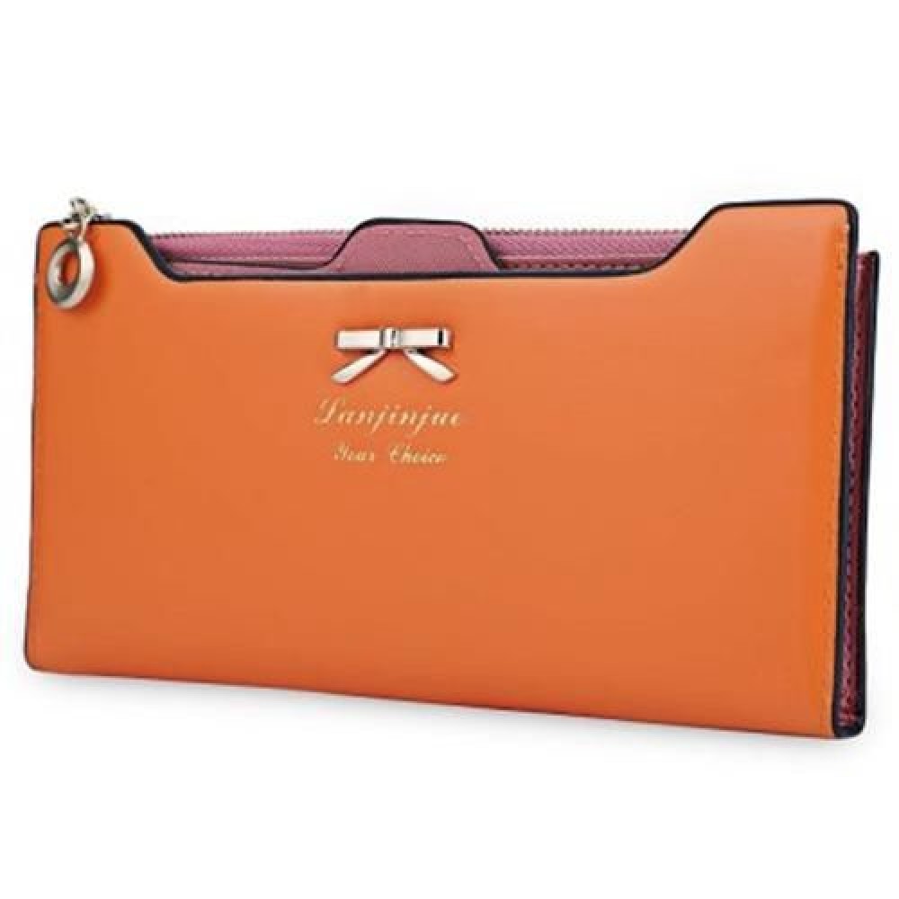 GUAPABIEN BOWKNOT LETTER SOLID COLOR HASP ZIPPER HORIZONTAL LONG WALLET FOR LADY (ORANGE R