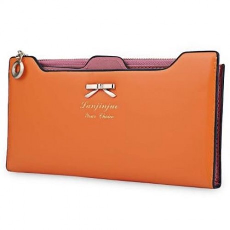 GUAPABIEN BOWKNOT LETTER SOLID COLOR HASP ZIPPER HORIZONTAL LONG WALLET FOR LADY (ORANGE R