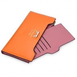 GUAPABIEN BOWKNOT LETTER SOLID COLOR HASP ZIPPER HORIZONTAL LONG WALLET FOR LADY (ORANGE R