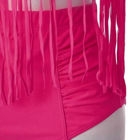 SOLID COLOR HIGH-WAISTED FRINGE DESIGN PLUS SIZE WOMEN'S BIKINI SET (BLACK, SIZE L/XL/2XL/