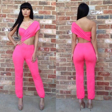 SEXY ONE SHOULDER SOLID COLOR JUMPSUIT FOR WOMEN