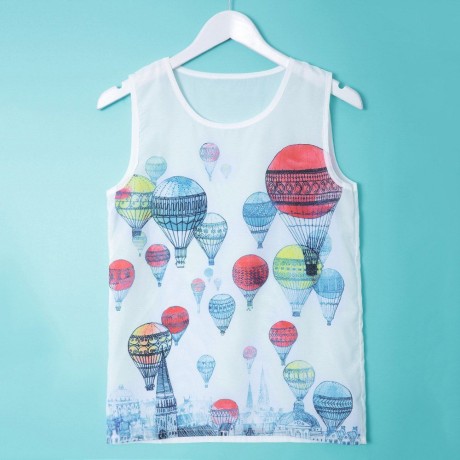 FASHIONABLE SCOOP COLLAR FIRE BALLOON PRINT CHIFFON WOMEN'S TANK TOP