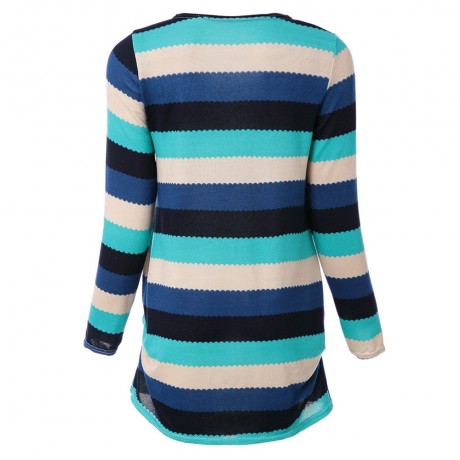 STYLISH SCOOP NECK STRIPED LONG SLEEVE SLIMMING T-SHIRT FOR WOMEN
